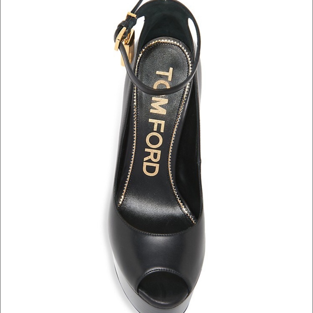 NEW! Tom Ford Leather Peep Toe Padlock Platform Pumps women’s - Picture 13 of 16